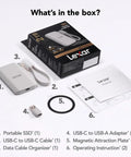 Unboxing contents of ES5 Magnetic External SSD 1TB Ultra Fast 2000 MB Per Second Read And Write, MagSafe Compatible USB C Drive.