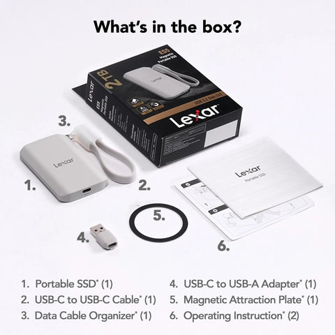 Unboxing contents of ES5 Magnetic External SSD 1TB Ultra Fast 2000 MB Per Second Read And Write, MagSafe Compatible USB C Drive.