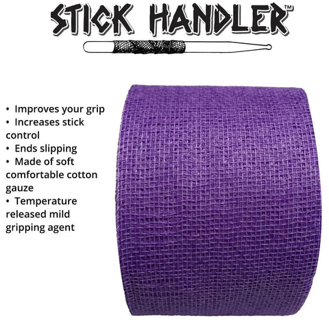 Purple High Tack Drumstick Grip Tape For Tight Control And Zero Slip Percussion Practice With Soft Cotton Gauze Wrap on a roll.