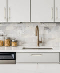 Dope Brushed Nickel Cabinet Handles Set, 7-1/4 Inch Curved Drawer Pulls With 5 Inch Center-To-Center installed on kitchen cabinets