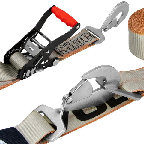 Axle Tie Down Strap Kit With Ratchet And Snap Hooks 2 Inch By 114 Inch Silver Series 4 Pack 3300 Pound Safe Working Load Cordura Wear Pad