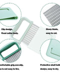 Crinkle cutter with green plastic handle and stainless steel wavy blade; includes protective case.