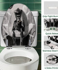 Elongated Resin Toilet Seat For Bathroom with a monkey design, grip-tight bumpers, and stainless steel hinges.