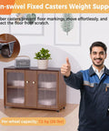 Heavy Duty One Inch Low Profile Side Mount Caster Wheels With Solid Rubber Fixed Rollers For Wooden Furniture Cabinets And Drawers on a wooden cabinet.