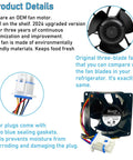 Upgraded OEM WR60X26866 evaporator fan motor with three-blade design and wiring, plug-and-play replacement for refrigerators.