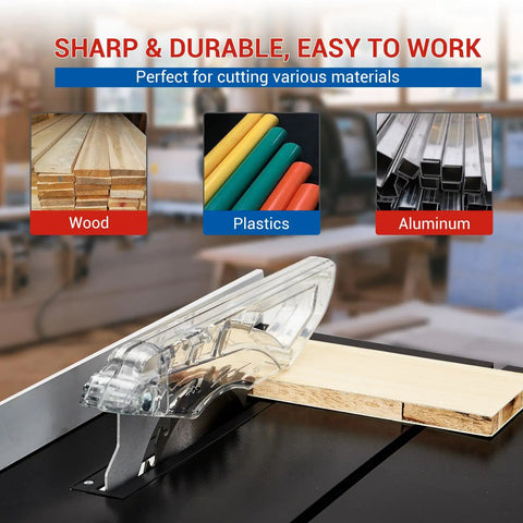 Compact Jobsite Table Saw With An 8 Inch 24 Tooth Blade driven by a 6.7 Amp motor, ideal for cutting wood, plastics, and aluminum.