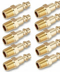 10 Piece Brass One Quarter Inch NPT Quick Connect Air Fittings Kit With M Style Couplers And Plugs For Air Compressors And Pneumatic Tools