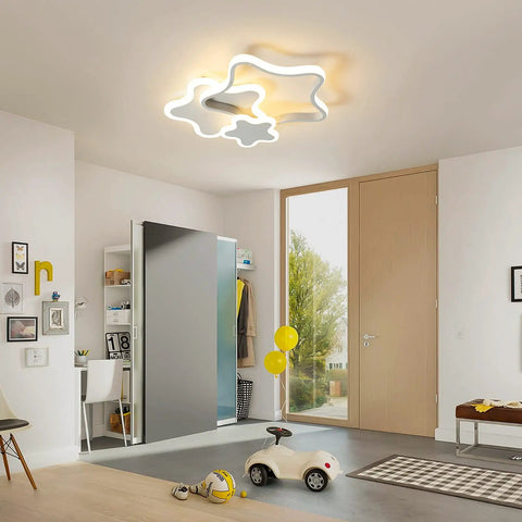Dimmable LED Ceiling Light Star Shaped Cartoon Design Acrylic Chandelier With Remote Mount Lighting Fixture in kids' room