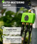 3 Zone WiFi Sprinkler Timer with Smart Gateway Brass Inlet And Outlet, mounted on wall, showcasing irrigation modes and frequencies.