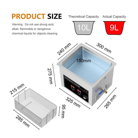 Powerful 360W Ultrasonic Cleaner With 10 Liter Tank And 40Khz High Frequency Vibrations For Deep Cleaning Auto Parts, Lab Tools, Jewelry, And Lp Cb PCBs. Features Digital Led Display, Timer, Heater, And Degassing Mode To Ensure Sparkling Results Every
