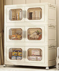 Heavy Duty Plastic Storage Bins With Secure Lids And Smooth Gliding Wheels Foldable Stackable Boxes in a stylish cream color.