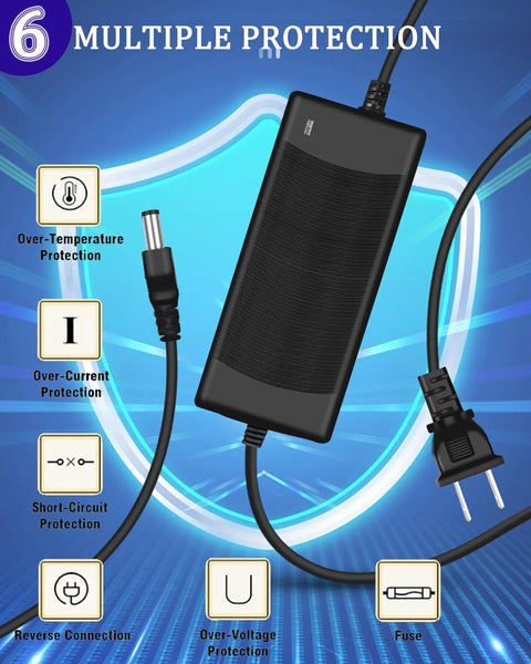 Fast 29.4V 2A Universal Battery Charger for Electric Scooters, 3 Plugs, 25.2V Li Batteries Replacement Smart Charger with Barrel 5.5mm, 12mm and 8mm Plug Options, Safe High Speed Charging