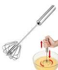 Stainless Steel Hand Push Rotary Whisk Blender Semi Automatic Kitchen Tool For Beating Eggs, Whipping Milk, Frothing Cream And Stirring