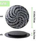 Hecka Smooth 13.4 Inch Round Lazy Susan Countertop Turnable Tray Featuring Mother Of Pearl Center And Black Wicker Boho Pattern shown from front and back.