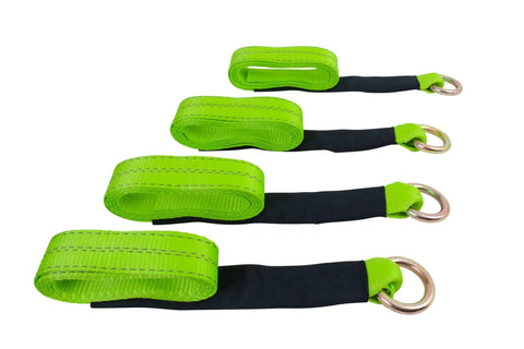 4 Pack 2 Inch By 96 Inch Car Tie Down Straps For Trailers With Flat Hooks, 3333 Lb WLL, High Visibility Green, polyester webbing