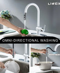 LIWEIKE Utility Sink Faucet White Laundry Sink Faucet with Pull Down Sprayer for 1 or 3 Holes Suits for, Garage, RV, Outdoor, Laundry & Utility in use, extended 60cm sprayer washing lime, dual function.