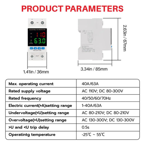 Heavy Duty Smart Circuit Breaker With Dual Led Display And Adjustable Voltage Regulator For Solar Rv Home Systems product parameters image.