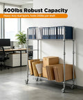 Heavy Duty Wire Carton Cart Rolls Smooth As Butter With Two Sturdy Shelves for office storage of files and boxes.