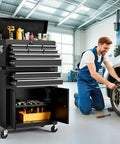 Heavy Duty 10 Drawer Rolling Tool Chest With Wheels, Lockable 2-in-1 Tool Box And Cart, black in auto garage