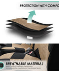 Universal Car Seat Covers Full Set Premium Cloth Beige for SUV and Sedan, breathable layered material, close-up view
