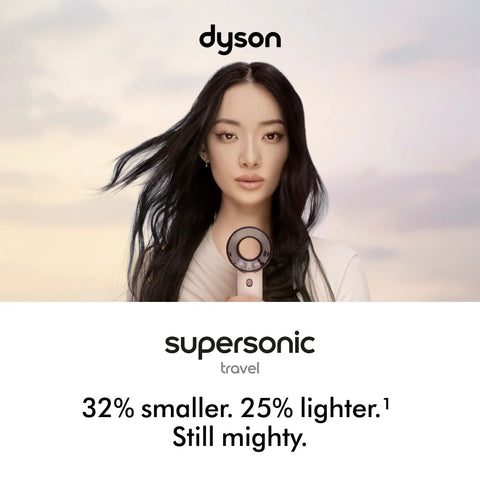 Woman holding Supersonic Travel Hair Dryer With Universal Voltage For On The Go Styling Ultra Lightweight And Compact Design