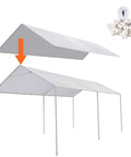 10x20 Ft Carport Replacement Canopy Cover Heavy Duty PE Shelter Tarp For Garage Top Tent Protects Vehicles Boats Gear From Sun Rain Snow UV Block Waterproof Tough As Nails Weatherproof Includes Free 44 Ball Bungee Cords shown with frame and bungee cords.