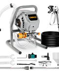 Heavy Duty 700W Electric Airless Paint Sprayer Delivers Slick 2900 PSI Coating Power with accessories for painting tasks.