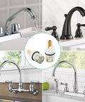Leak Free Delta Two Handle Faucet Repair Kit With Stem Assembly Replacement Pack Includes Cartridges RP24096 Seats RP4993 Springs And One Quarter Turn Stops 2 Pack shown with various faucet types