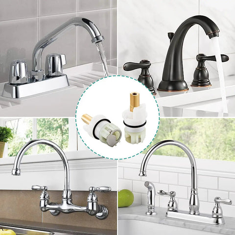 Leak Free Delta Two Handle Faucet Repair Kit With Stem Assembly Replacement Pack Includes Cartridges RP24096 Seats RP4993 Springs And One Quarter Turn Stops 2 Pack shown with various faucet types