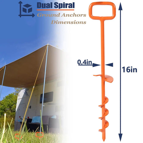 Heavy Duty 16 Inch Tent Stakes Ground Anchors Screw In With Adapter For Tree Straightening Kit Outdoor Tent And Mobile Home Anchors Orange 12 Pack All Weather Ready