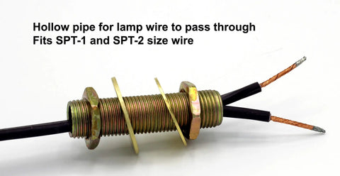 64 Piece Lamp Repair Hardware Set with 12 Inch All Thread Lamp Pipe Coupling Connectors Nipples Washers and Lock Nuts for Standard One Eighth Inch IP Lamp Parts Kit for Home DIY Lighting Repair showing hollow pipe for lamp wire with SPT-1 and SPT-2 wire.