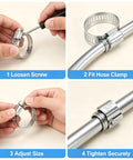 Dude, grab this killer 40 piece stainless steel hose clamp kit covering 1/4 inch to 1-1/2 inch sizes perfect for fixing your fuel line, plumbing jobs, garden hose, or any tube work without worrying about rust or corrosion ever again. Stainless hose clamp on tube, shown tightening and securing fit.
