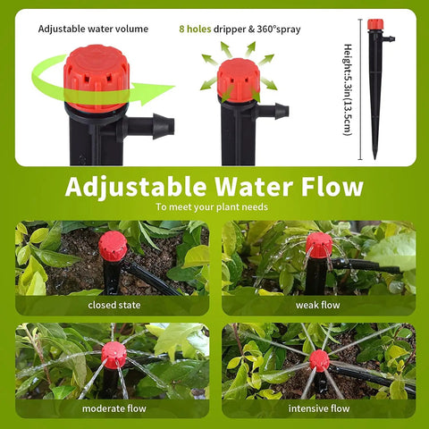 Fifty Pack One Quarter Inch Drip Emitter Set For Garden Irrigation With Adjustable 360 Degree Spray And Eight Hole Flow
