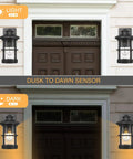 Outdoor Wall Sconces Dusk To Dawn Black Finish Seeded Glass Exterior Wall Mount Lighting 2 Pack showcasing day and night look