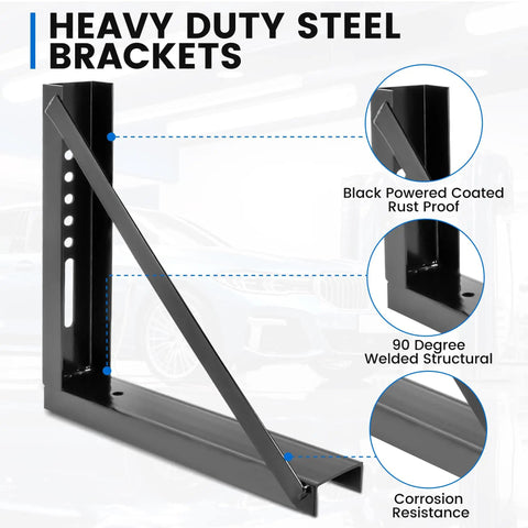 Heavy Duty Underbody Truck Toolbox Mounting Brackets Kit Welded Steel Bracket Set showcasing black coated steel brackets with structural support.