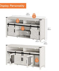 Farmhouse All In One Entertainment Center For 65 Inch TVs With Sliding Barn Doors And Mesh Accents dimensions diagram.