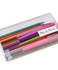 Top Notch Easy Peel Address Labels With Sure Feed Tech For Laser Printers 1.33 By 4 Inches White 1400 Count in a clear storage box.
