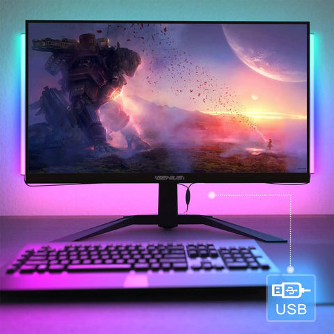 Under Monitor Light Bar With RGB Dope Rainbow Effects Dimmable LED Desk Lamp for Gaming Setup USB powered on monitor