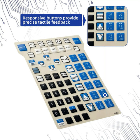 Membrane Keypad Replacement For Fanuc Teach Pendant GNE2 A05B 2518 C202 ESW With Precise Tactile Buttons, Smooth Rounded Edges For Safe Handling, Easy Peel And Stick Install, Durable Interface Upgrade For Reliable Control.