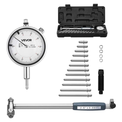 Pro Grade Dial Indicator and Bore Gauge Set for Lathe and Milling Work, 0.001 Inch Precision, 2 to 6 Inch Bore Range with case