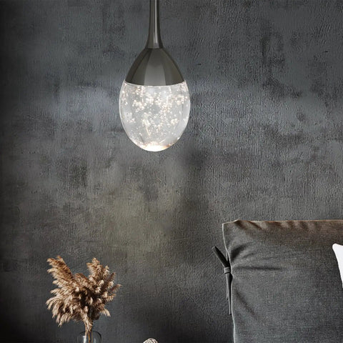 Teardrop Crystal Pendant Light In Black Dimmable LED Bubble Ceiling Fixture With Adjustable Metal Rods Hand Blown Glass Bubbles