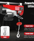 Electric Hoist With Remote Control 110V Winch Lift for Factories Warehouses and Construction Sites, close-up view of hook and cable