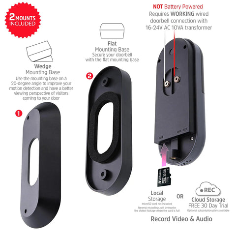 Mounting bases for Smart 1080p Hd Wired Video Doorbell Camera With Chime For Easy Home Security Two Way Audio Chat Cloud Storage.