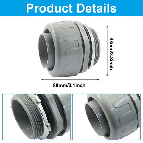 2 Pack 2 Inch NPT Liquid Tight Conduit Connector Heavy Duty Nonmetallic Straight PVC Electrical Fitting UL Listed With Gasket