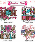 Four Pack Iron On Transfers For T Shirts DTF Ready To Press Easy To Apply With Any Home Iron Or Heat Press Floral Mama Leopard Print Designs For Clothes Pillows Bags And DIY Crafts Assorted Sizes with "Best MOM ever" and "Being A MOM makes my LIFE complete" designs