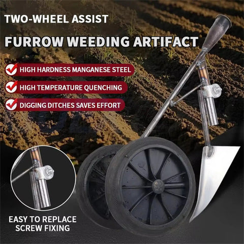 Durable Handheld Garden Tillers 3 In 1 Rotary Cultivator And Wheel Hoe For Digging Weeding And Planting All Purpose Steel Weeder Tool For Easy Backyard Garden Work Handle Not Included with two-wheel assist