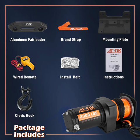 Heavy Duty 2000 Pound ATV UTV Electric Winch Kit With Steel Cable For Off Road Recovery Package Includes Components