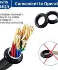 100 Piece Rubber Grommet Kit With 9 Size Hollow Firewall Hole Plugs For Wires And Cords, shown with cavity design and cable setup.
