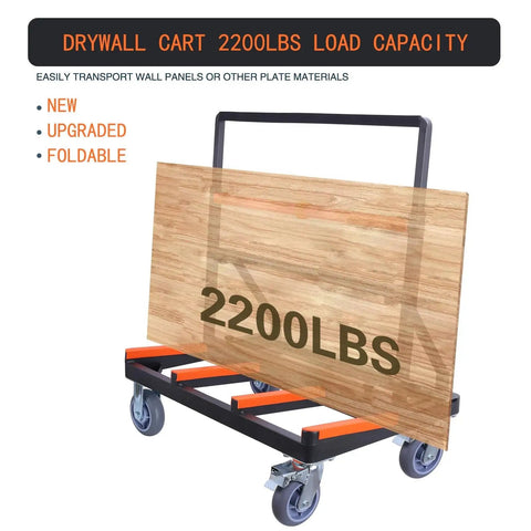 Lightweight Heavy Duty Folding Panel Dolly With Hella Sturdy Rubber Rails And Buttery Smooth Swivel Wheels For Moving Glass Sheets Drywall And Doors On Any Job Site with 2200lbs capacity.
