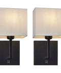 Pair Of Dope Hard Wired Wall Sconces With On Off Switch And Square White Fabric Shades Wall Mounted Lights For Living Room 110V E26